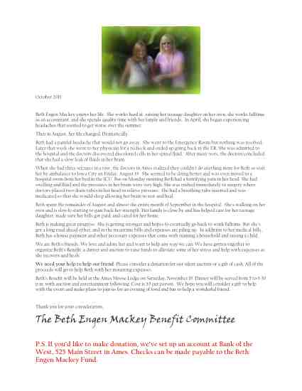 Thumbnail Beth Engen Mackey 1988 Ames High School Alumna fundraiser letter