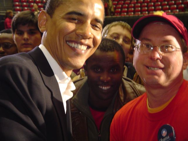 AHS Ames High School 1972 Craig Stephenson with Barak Obama in Ames Iowa 2007