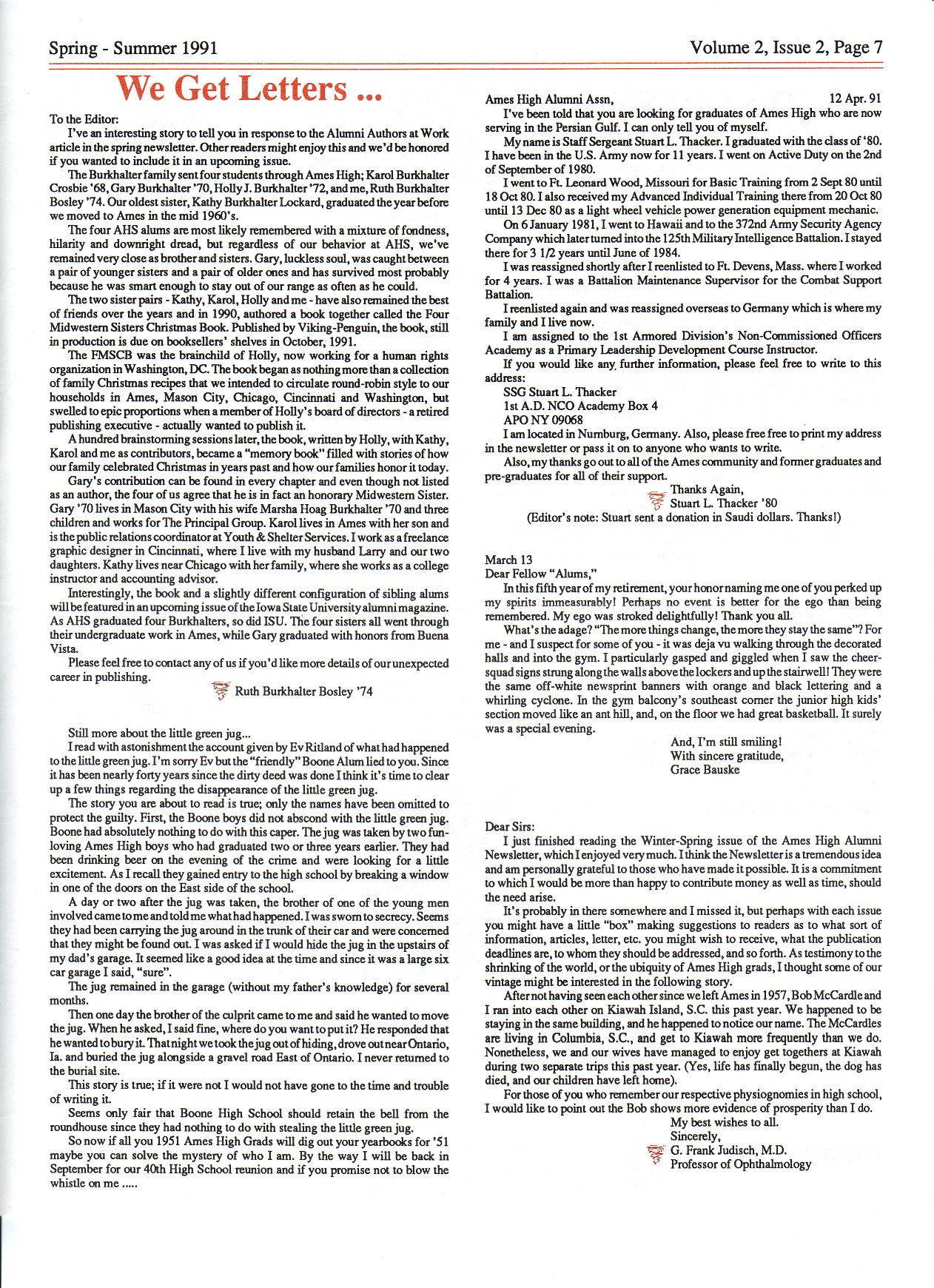 1991 page 7 Ames High School Alumni Assoc. spring-summer newsletter volume 2 issue 2